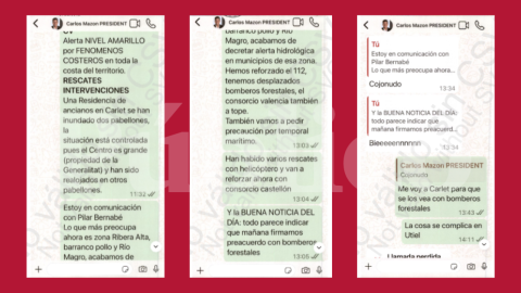 Extractos de los mensajes de Whataspp que se intercambiaron Salomé Pradas y Carlos Mazón el día de la DANA