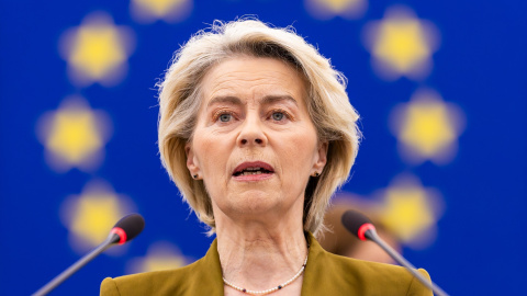 La presidenta de la Comisión Europea, Ursula von der Leyen, durante un acto, a 26 de noviembre de 2025.