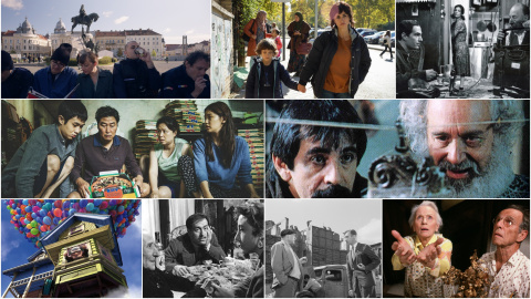 De izq. a der. y de arriba a bajo, imágenes de las películas 'Kontinental '25', 'En los márgenes', 'El verdugo', 'Parásitos', 'La estrategia del caracol', 'UP', 'El pisito', 'El inquilino', y 'Nuestros maravillosos aliados'.