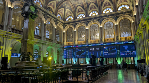Vista general del parqué de la Bolsa de Madrid.