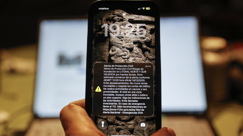 Mensaje de alerta de Protección Civil enviada a las 19:23 horas de este sábado.