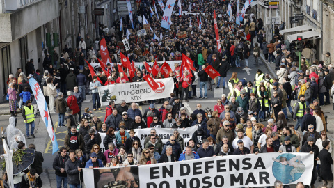 La manifestación contra la instalación de una macroplanta celulosa de Altri (Galicia).