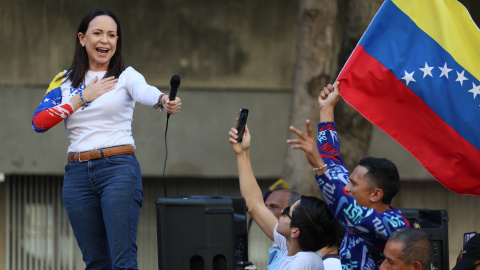Imagen de archivo de la líder opositora venezolana Corina Machado. Imagen de archivo de la líder opositora venezolana Corina Machado.