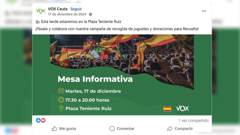 Vox Ceuta 17-12-2024 (Facebook) (1) Captura de pantalla de la publicación de Vox Ceuta.