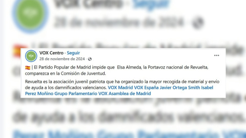 Captura de pantalla de la publicación de Vox Centro (Madrid).