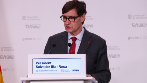 El president del Govern, Salvador Illa, en la seva compareixença d'aquest dimarts per fer balanç del 2025.