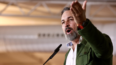 El líder de Vox, Santiago Abascal, durante un mitin en Mérida (Extremadura).