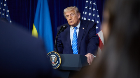 Foto de archivo de Trump en una conferencia de prensa conjunta con el presidente ucraniano, Zelensky. Foto de archivo de Trump en una conferencia de prensa conjunta con el presidente ucraniano, Zelensky.