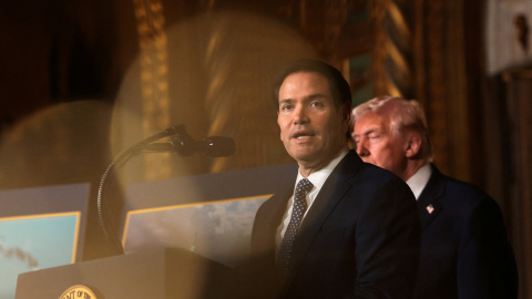 El secretario de Estado de EEUU, Marco Rubio, durante una rueda de prensa conjunta con el presidente Donald Trump.