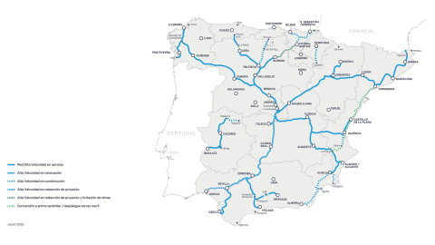 El mapa de la Alta Velocidad en España.
