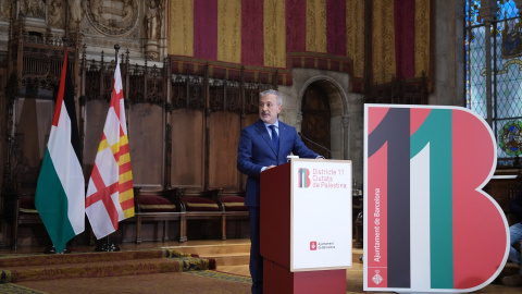 Fotografía de archivo del alcalde Jaume Collboni presentando 'Districte 11. Ciutats de Palestina'. Fotografía de archivo del alcalde Jaume Collboni presentando 'Districte 11. Ciutats de Palestina'.