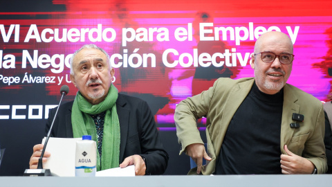 Los secretarios generales de CCOO y UGT Los secretarios generales de CCOO y UGT, Unai Sordo y Pepe Álvarez, durante una rueda de prensa.