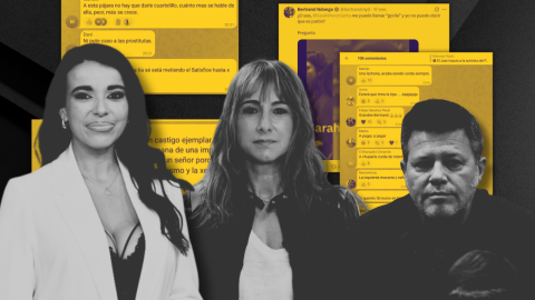 Montaje con imágenes de Sarah Santaolalla, Ana Pardo de Vera y Héctor de Miguel, delante de capturas con algunos de los insultos que reciben en X y Telegram. Montaje con imágenes de Sarah Santaolalla, Ana Pardo de Vera y Héctor de Miguel, delante de capturas con algunos de los insultos que reciben en X y Telegram.