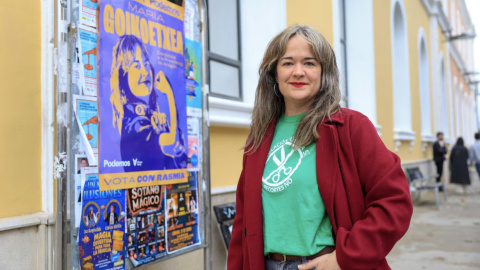 La candidata de Podemos y Alianza Verde a las elecciones de Aragón durante un acto de campaña en Zaragoza.