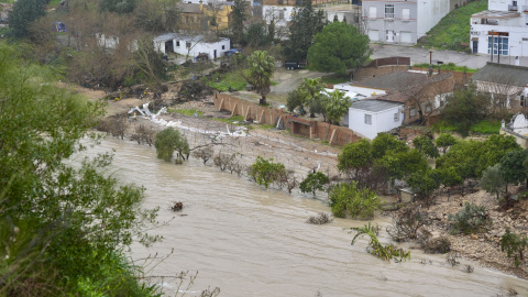 Borrasca Marta Vista del río Guadalete a su paso por Arcos de la Frontera (Cádiz).
