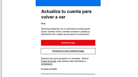 Correo fraudulento que suplanta a Netflix.