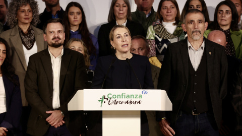 La presidenta de la Junta de Extremadura, María Guardiola, durante un acto, en el Palacio de Congresos, en Mérida, Badajoz. La presidenta de la Junta de Extremadura, María Guardiola, durante un acto, en el Palacio de Congresos, en Mérida, Badajoz.