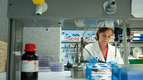 Una mujer trabaja en el Parc de Recerca Biomèdica de Barcelona. Una mujer trabaja en el Parc de Recerca Biomèdica de Barcelona.
