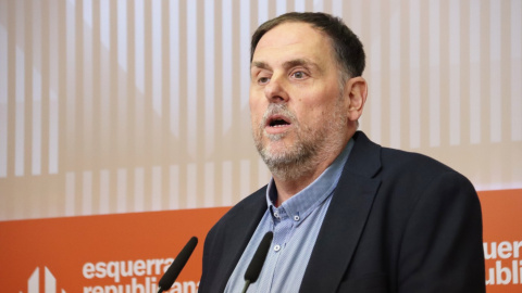 Oriol Junqueras, a la roda de premsa d'aquest dilluns a la seu d'ERC.