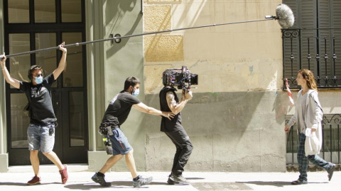 Rodaje de una producción audiovisual en Madrid.