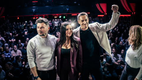 Gabriel Rufián, Sarah Santaolalla y Emilio Delgado Gabriel Rufián, Sarah Santaolalla y Emilio Delgado en el diálogo sobre el futuro de la izquierda alternativa.