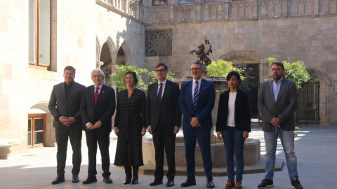 El president de la Generalitat, Salvador Illa, escenifica un pacte per als pressupostos amb els líders de Pimec, Foment del Treball, CCOO i UGT