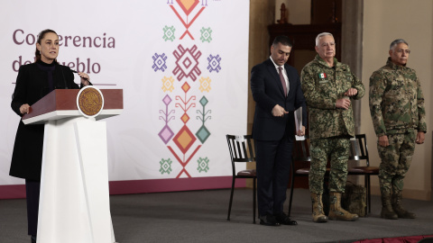 El secretario de Seguridad y Protección Ciudadana, Omar García Harfuch, en rueda de prensa, este lunes. El secretario de Seguridad y Protección Ciudadana, Omar García Harfuch, en rueda de prensa, este lunes.