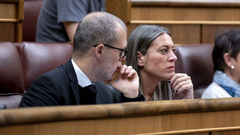 Míriam Nogueras y Josep Maria Cruset, ambos diputados de Junts, en el Pleno del día 25 en el Congreso.