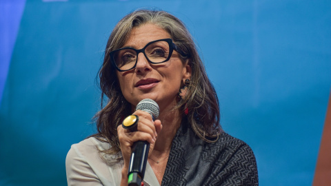 La relatora de la ONU para los territorios palestinos ocupados, Francesca Albanese, durante un acto en Roma.