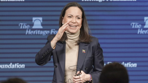 EuropaPress_7224478_january_16_2026_new_press_conference_with_maria_corina_machado_venezuelan Press Conference with María Corina Machado-Venezuelan Leader. January 16, 2025, Washington DC, Maryland, USA: Venezuelan leader and Nobel Peace Prize Laureate María Corina Machado delivers remarks to the press on her meeting with President Donald Trump at the White House on January 15. The conference is taking place at 214 Massachusetts Ave NE in Washington DC. .Credit:Briant Mendez/Thenews2