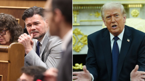 Gabriel Rufián y Donald Trump en dos fotografías.
