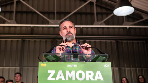 El presidente de VOX, Santiago Abascal, interviene en un acto previo a la campaña del 15M, a 25 de febrero de 2026, en Zamora, Castilla y León (España). El presidente de VOX, Santiago Abascal, interviene en un acto previo a la campaña del 15M, a 25 de febrero de 2026, en Zamora, Castilla y León (España).