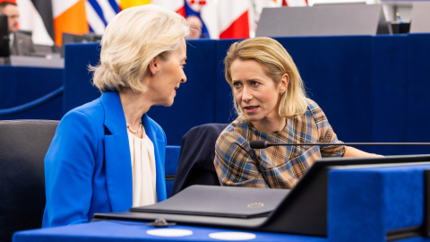La presidenta de la Comisión Europea, Ursula von der Leyen, y la alta representante de la diplomacia de la UE, Kaja Kallas.
