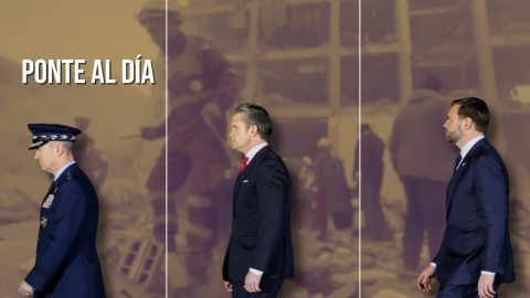 Fotomontaje con imágenes de Dan Caine, J. D. Vance y Pete Hegseth. Fotomontaje con imágenes de Dan Caine, J. D. Vance y Pete Hegseth.