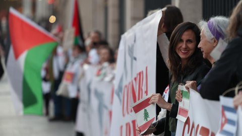 La secretaria general y diputada de Podemos, Ione Belarra La secretaria general y diputada de Podemos, Ione Belarra, en la concentración en Madrid.