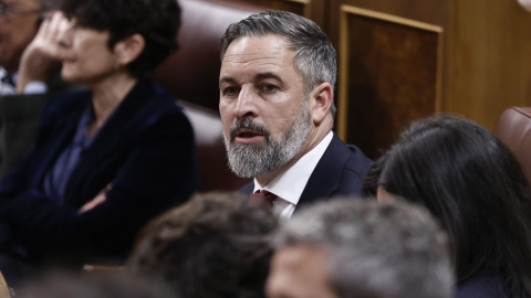 El líder de VOX, Santiago Abascal durante el pleno del Congreso, este miércoles.