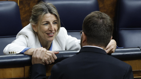 La vicepresidenta segunda y ministra de Trabajo, Yolanda Díaz, interviene durante el pleno celebrado en el Congreso.