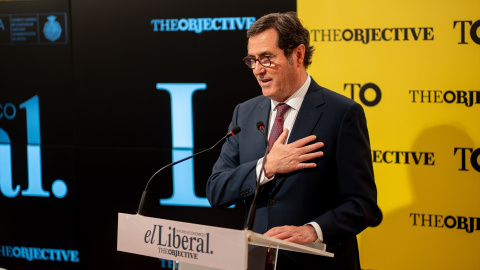 El presidente de la CEOE, Antonio Garamendi, durante un acto organizado por 'The Objective'.