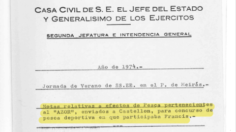 Portada del expediente de la operación que organizó la Casa Civil de Franco para trasladar los aparejos de pesca del  'Azor' para un concurso de pesca en el que participaba su nieto.