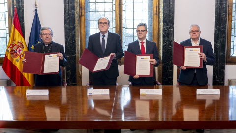 EuropaPress_7406823_i_d_presidente_conferencia_episcopal_espanola_cee_luis_arguello_defensor Luis Argüello, Ángel Gabilondo, Félix Bolaños y Jesús Díaz Sariego, este lunes.