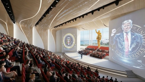 Estatua dorada de Donald Trump Imagen de la estatua dorada de Donald Trump en su futura biblioteca presidencial en Miami.