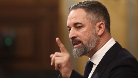 El presidente de VOX, Santiago Abascal, en una sesión de control al Gobierno , en el Congreso, a febrero de este año.