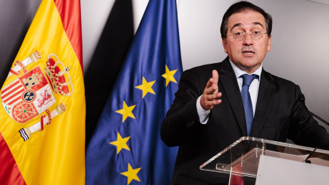 El ministro de Asuntos Exteriores, José Manuel Albares, durante una rueda de prensa en Madrid.