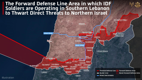 Mapa publicado por Israel mostrando la franja que ocupan en el Líbano llamada 'línea amarilla'