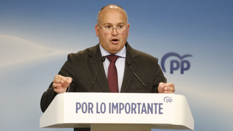 El vicesecretario de Organización Territorial del Partido Popular, Miguel Tellado, en rueda de prensa.