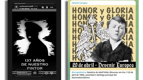Imágenes de Núcleo Nacional Valladolid y Devenir Europeo en relación al natalicio de Adolf Hitler.