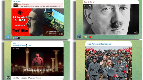 Capturas de pantalla de mensajes de apología nazi en el foro vinculado al canal de Isabel Peralta en Telegram.