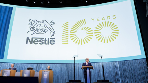 Imagen de archivo de Pablo Isla, presidente de Nestlé, interviene durante la Junta General Anual de Nestlé en el Centro de Conferencias SwissTech de la EPFL, en Suiza.