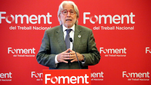 El president de Foment del Treball, Josep Sánchez Llibre, en una roda de premsa recent a la seu de la patronal.