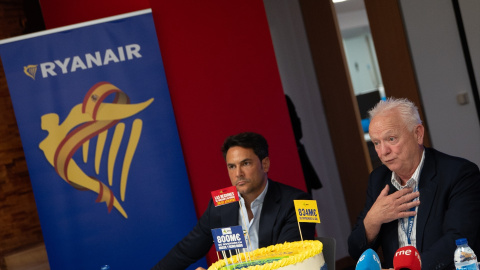 El consejero delegado de Ryanair, Eddie Wilson, en rueda de prensa este lunes en Madrid.